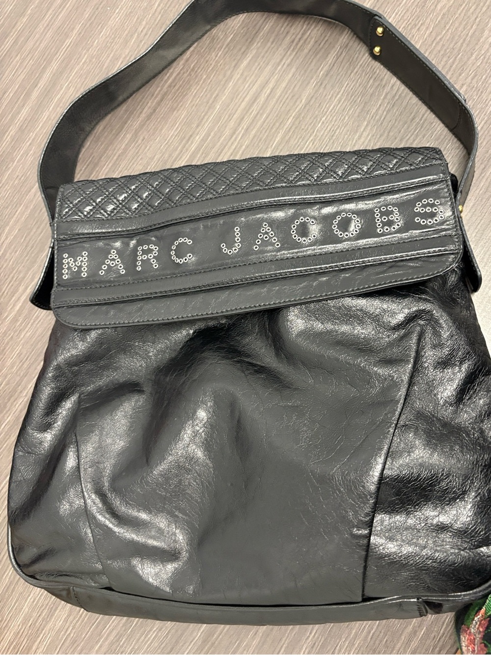 Marc Jacobs Black Studded Logo Top-Handle Shoulder Bag
